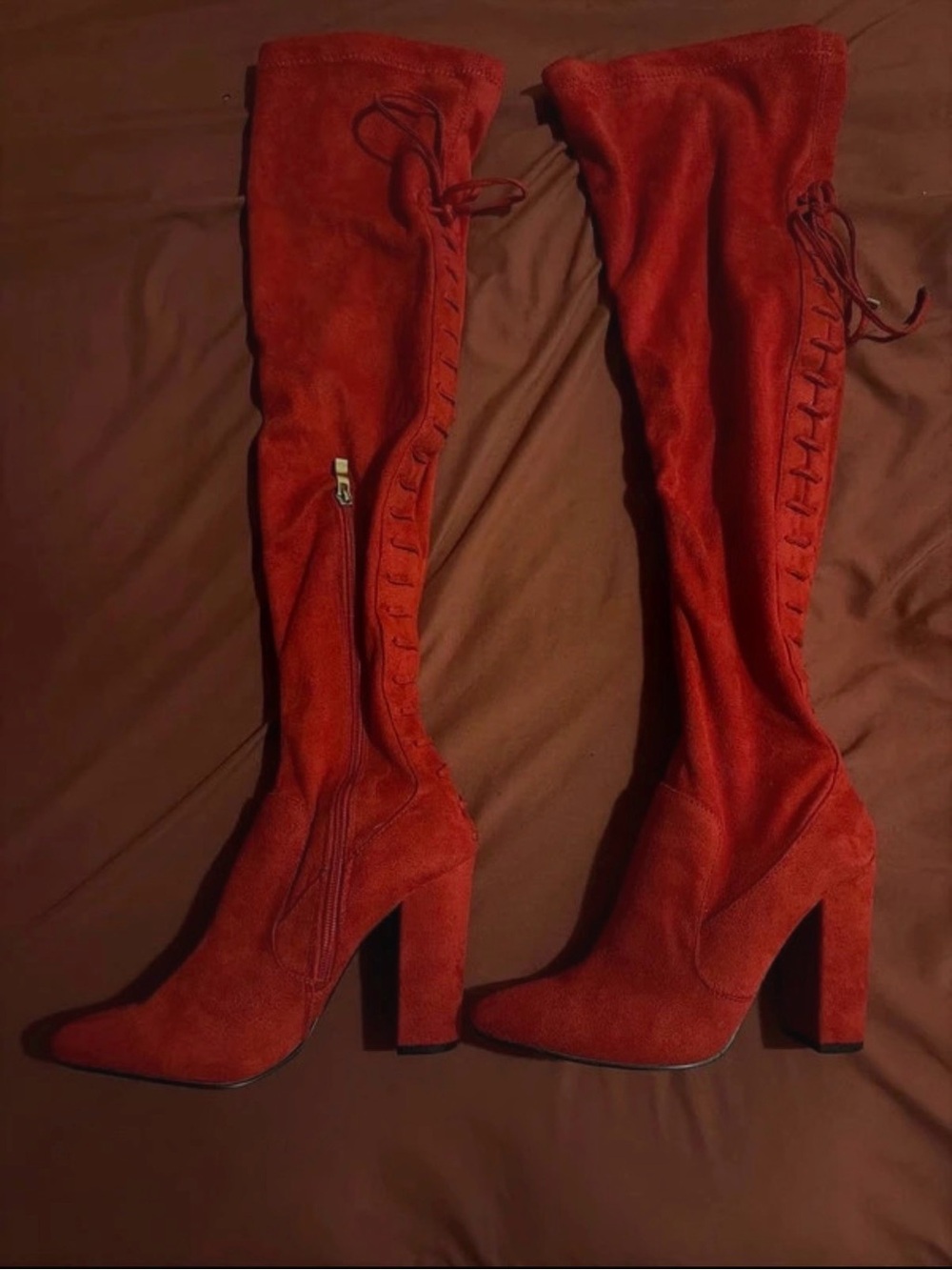 Women's Over-the-Knee Block Heel Boots - Red